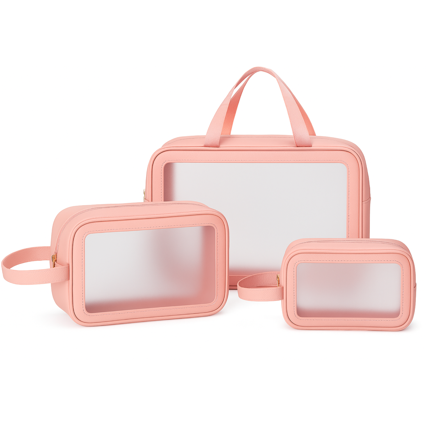 LITH Travel Large Capacity Toiletry Bag 3-Piece Set – Clear Frosted Cosmetic & Makeup Organizer Bags