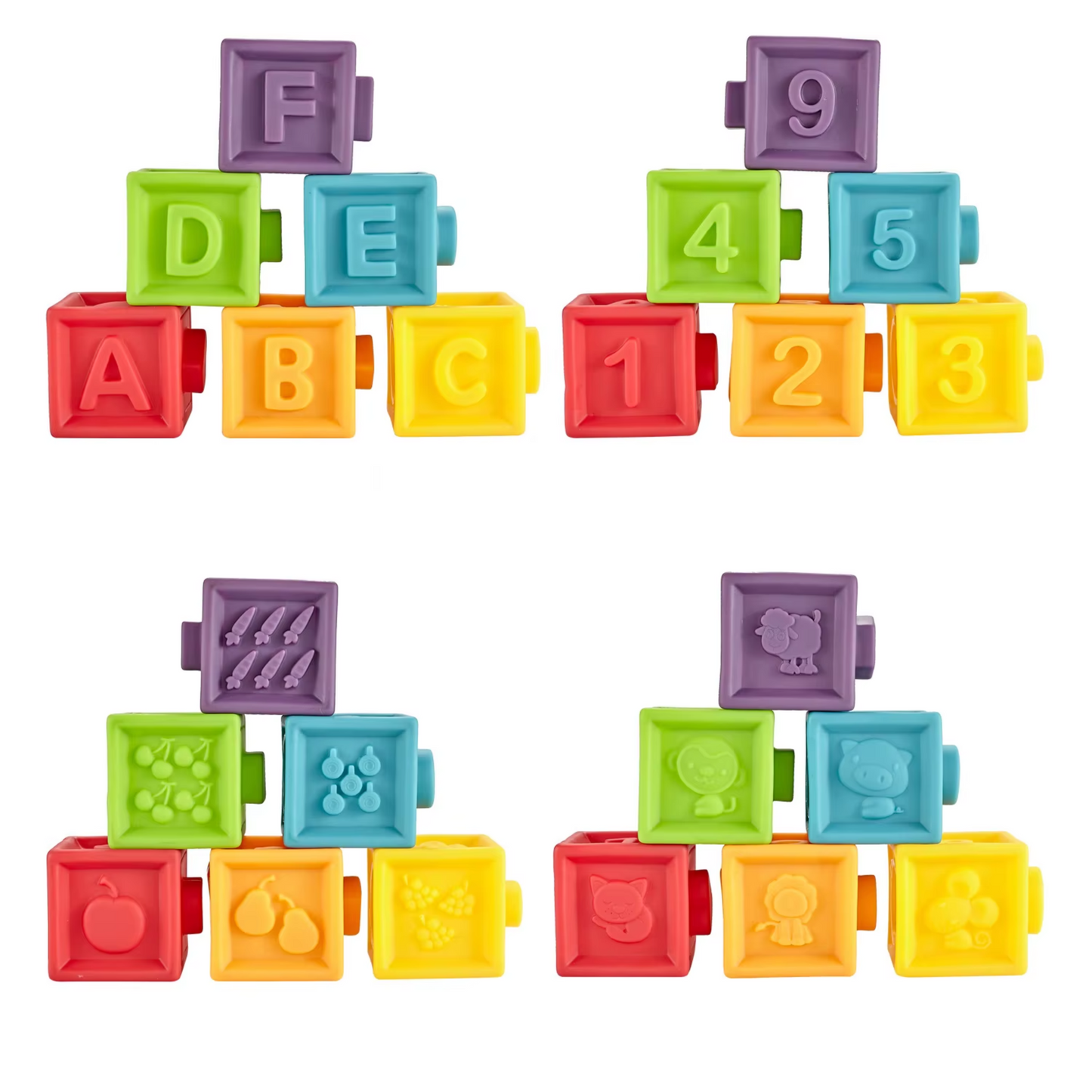 Baby Soft Blocks – 12PCS Montessori Building & Teething Toys for Babies 6 Months+ | Numbers, Animals & Shapes