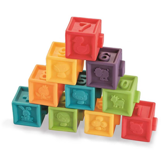 Baby Soft Blocks – 12PCS Montessori Building & Teething Toys for Babies 6 Months+ | Numbers, Animals & Shapes