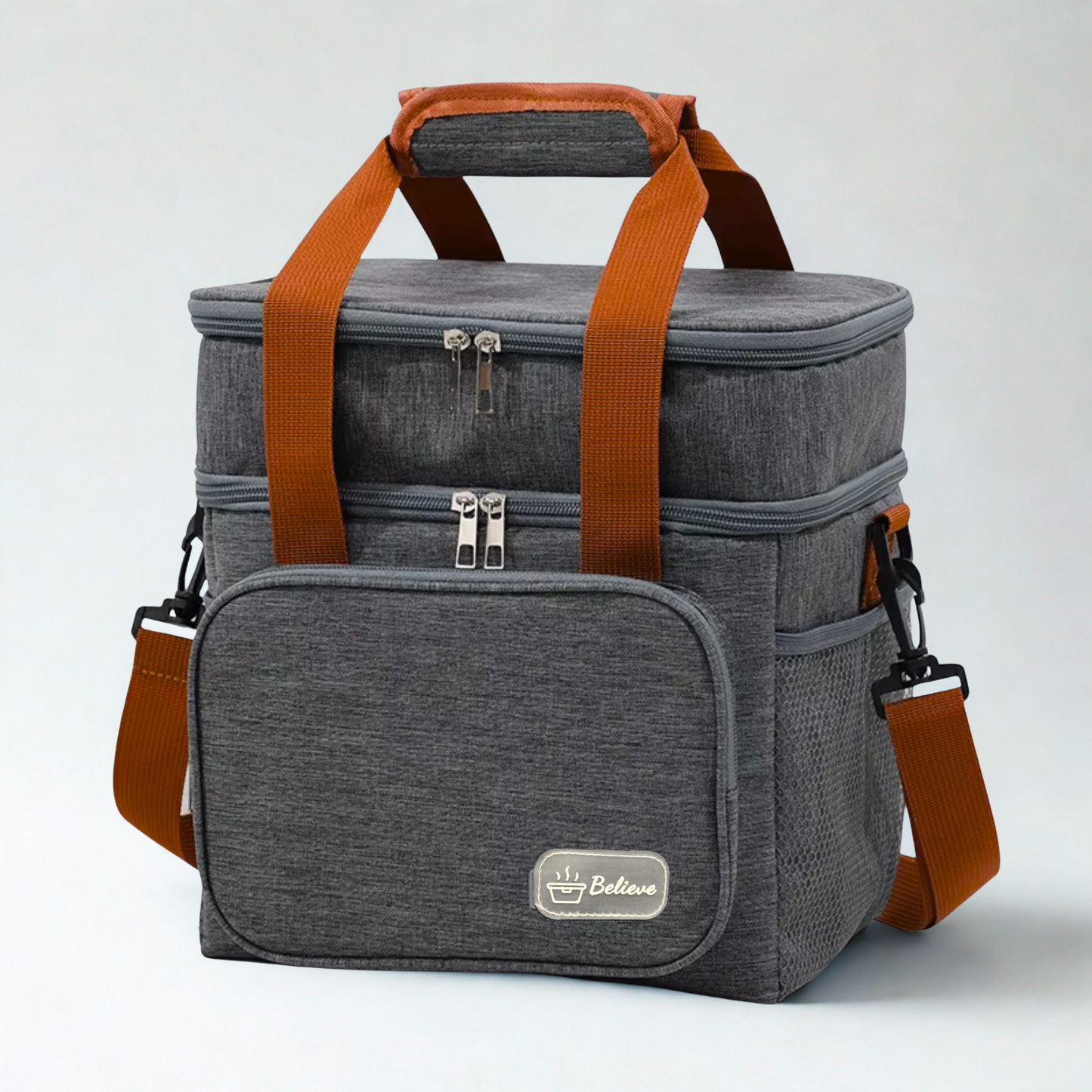 Believe Large Double Waterproof Hot & Cold Lunch Cooler Bag with Strap – 27.5 × 25 × 18 cm