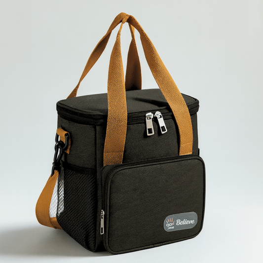 Believe Insulated Lunch Cooler Bag – Waterproof Thermal Lunch Tote with Strap (21 × 14.5 × 24 cm)
