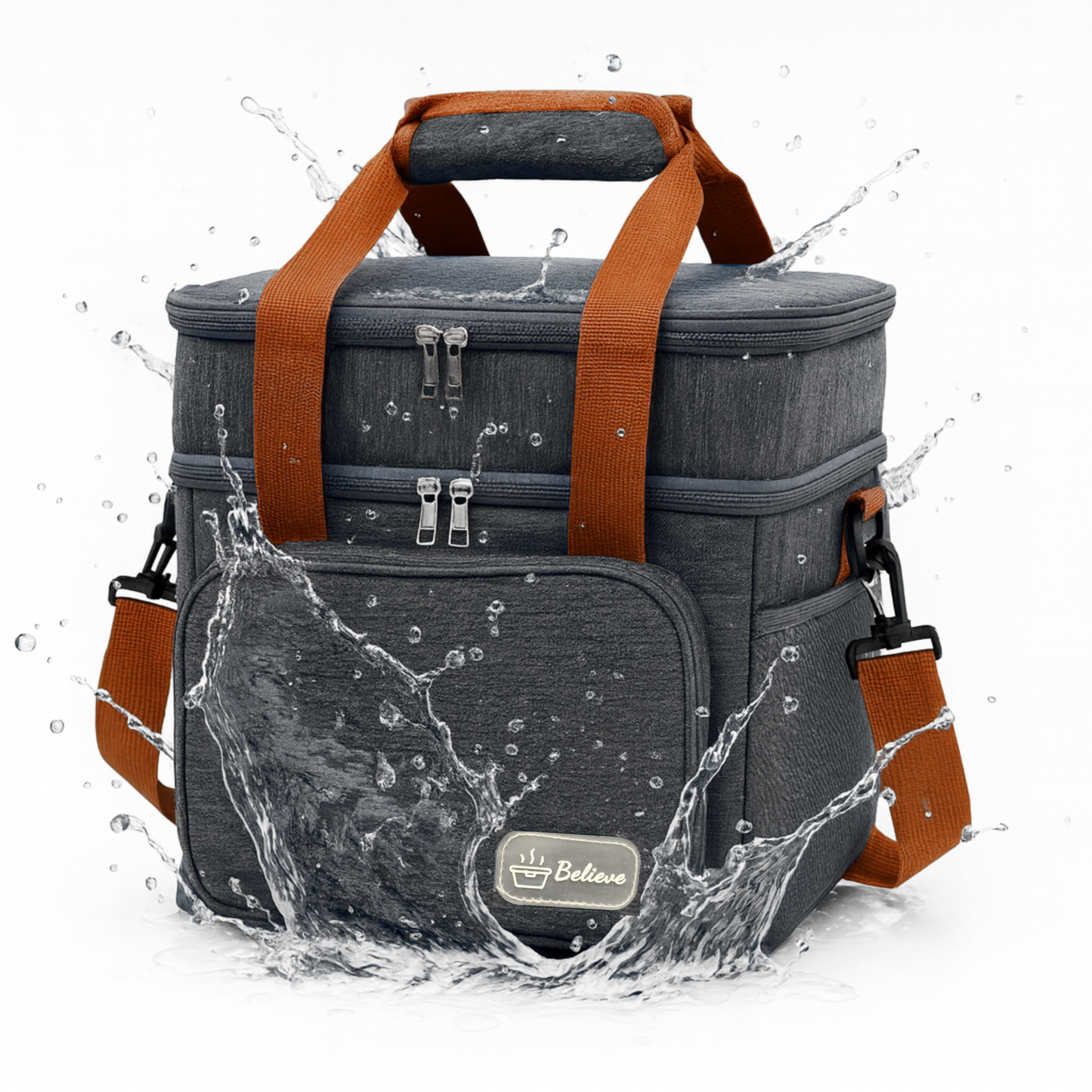 Believe Large Double Waterproof Hot & Cold Lunch Cooler Bag with Strap – 27.5 × 25 × 18 cm