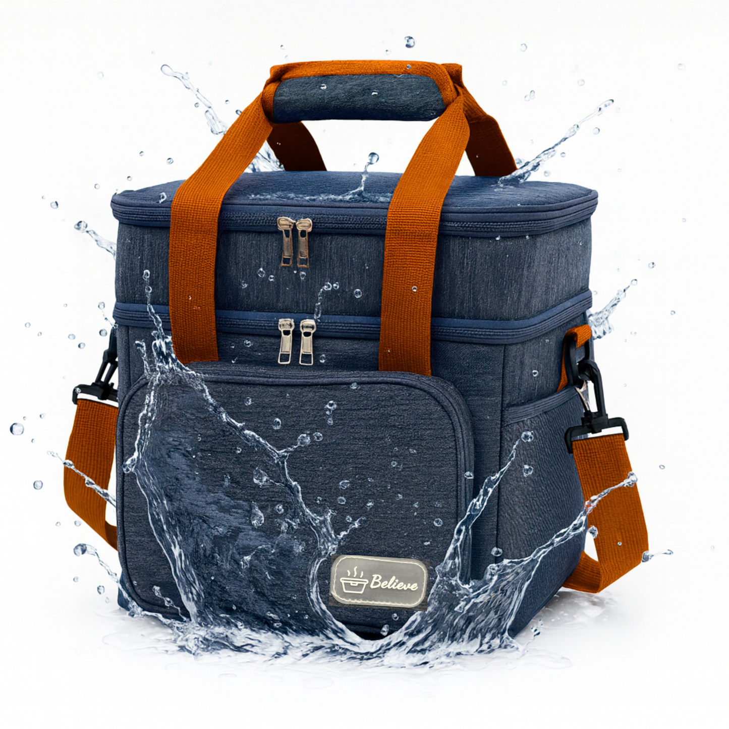 Believe Large Double Waterproof Hot & Cold Lunch Cooler Bag with Strap – 27.5 × 25 × 18 cm