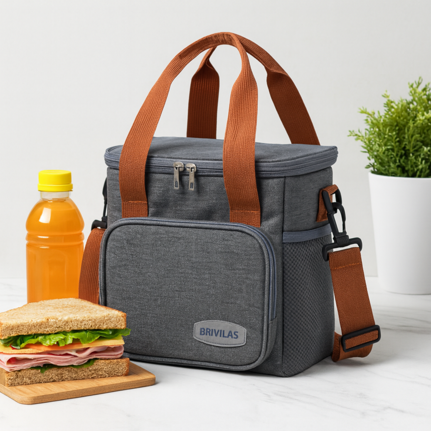 BRIVILAS Insulated Lunch Cooler Bag – Waterproof Thermal Lunch Tote with Strap (21 × 14.5 × 24 cm)