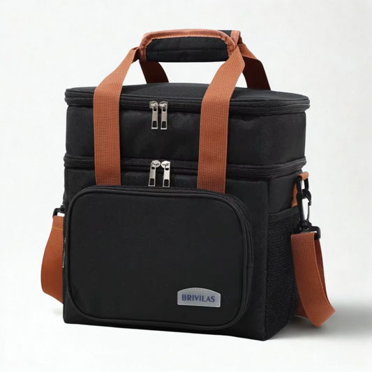 BRIVILAS Large Double Hot & Cold Waterproof Lunch Cooler Bag with Strap – 27.5 × 25 × 18 cm