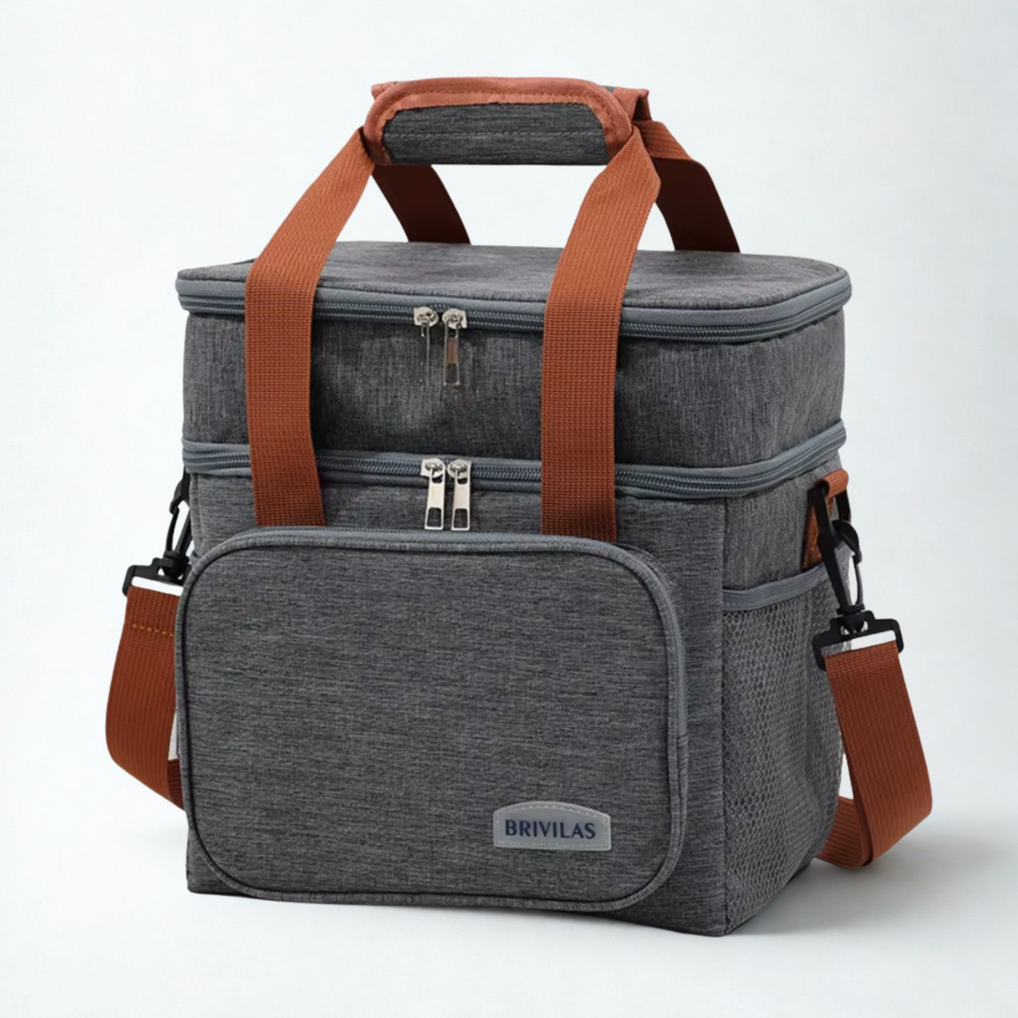 BRIVILAS Large Double Hot & Cold Waterproof Lunch Cooler Bag with Strap – 27.5 × 25 × 18 cm