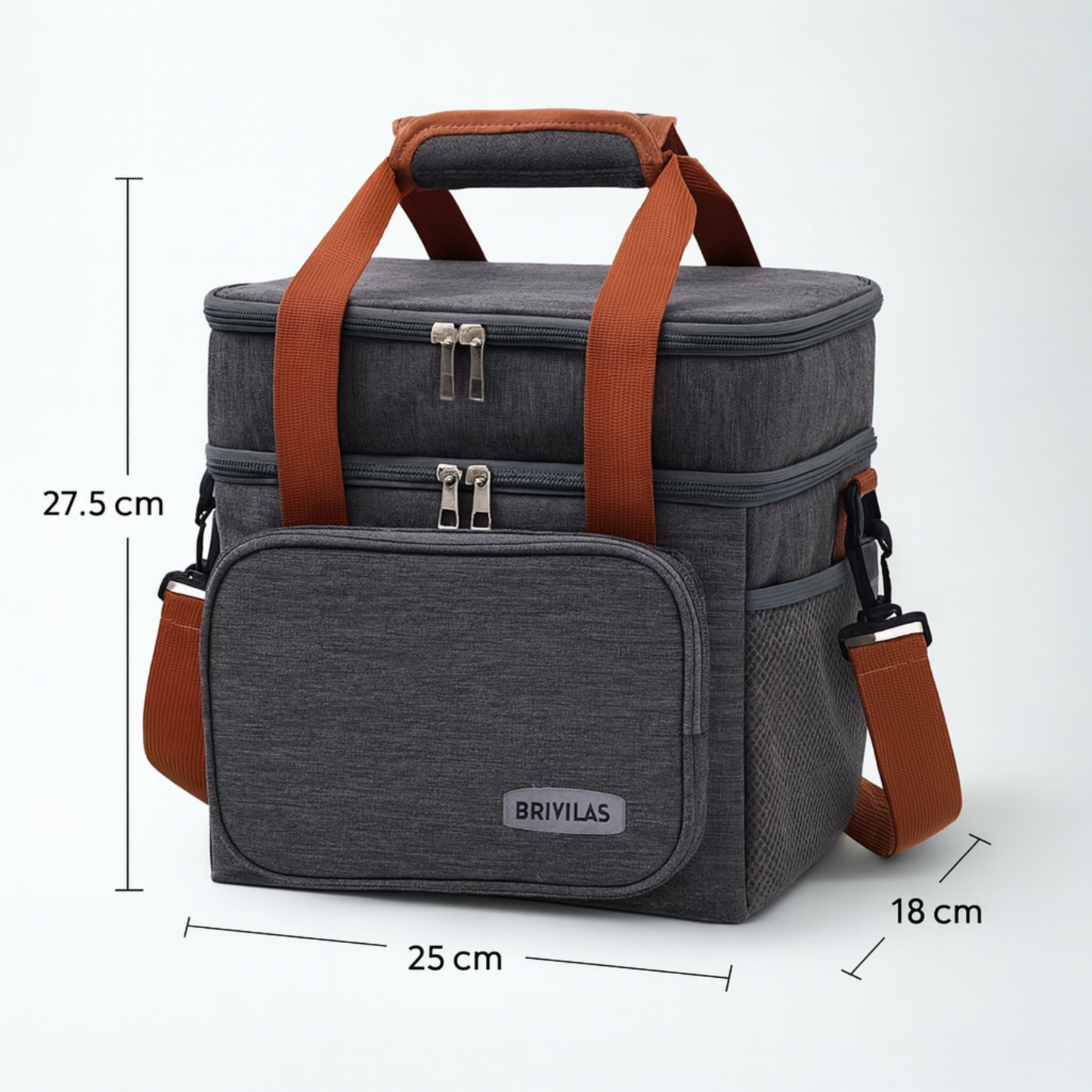 BRIVILAS Large Double Hot & Cold Waterproof Lunch Cooler Bag with Strap – 27.5 × 25 × 18 cm