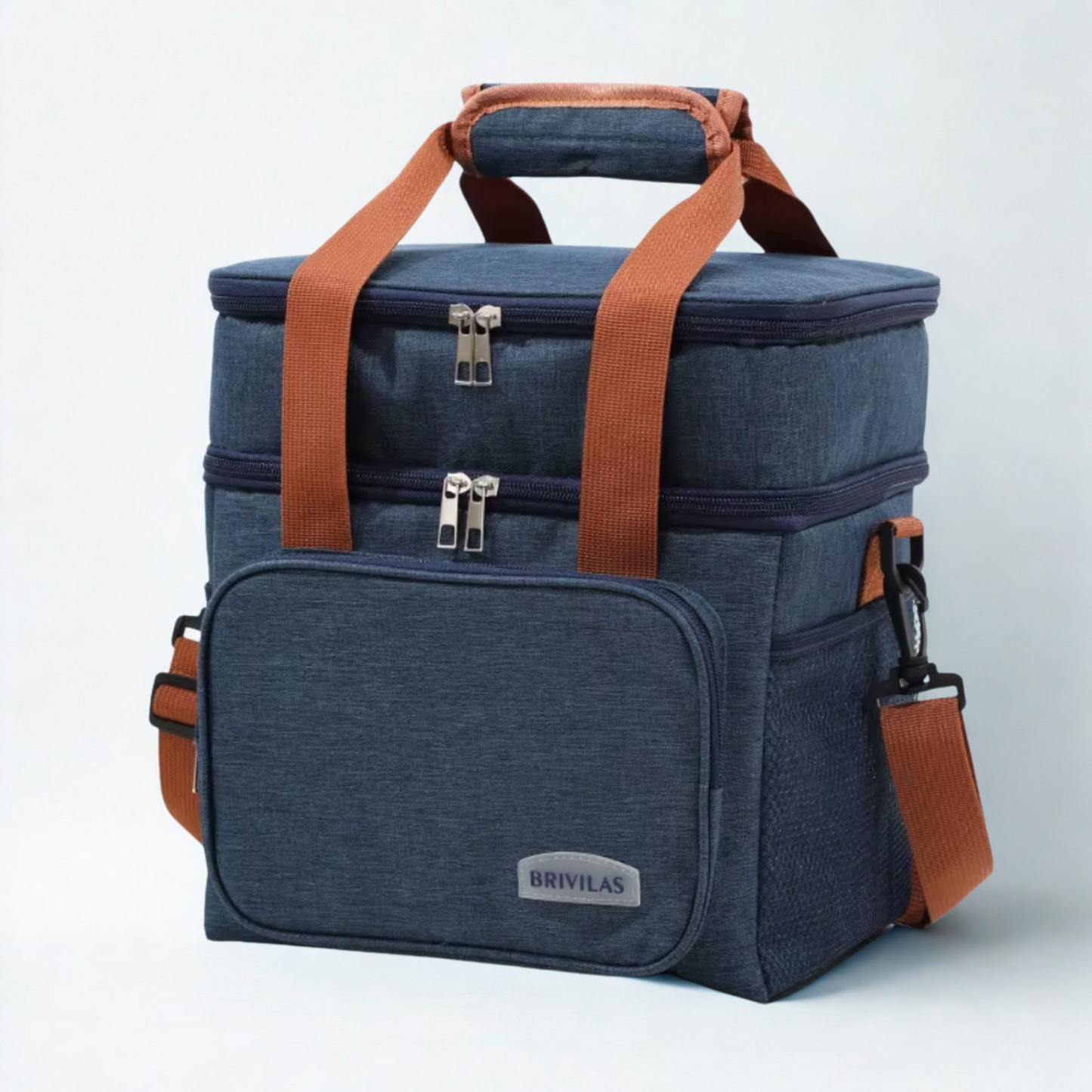 BRIVILAS Large Double Hot & Cold Waterproof Lunch Cooler Bag with Strap – 27.5 × 25 × 18 cm