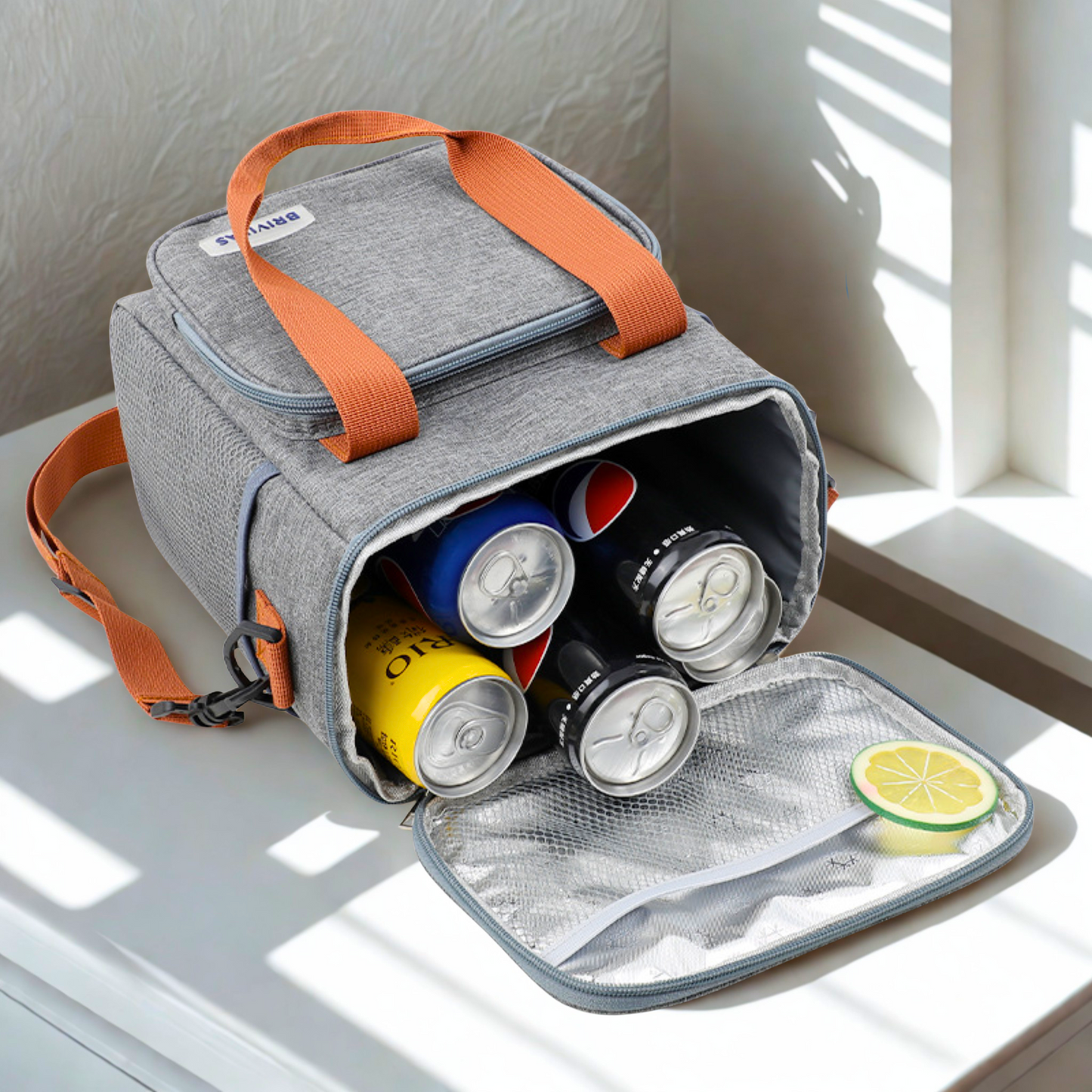BRIVILAS Insulated Lunch Cooler Bag – Waterproof Thermal Lunch Tote with Strap (21 × 14.5 × 24 cm)