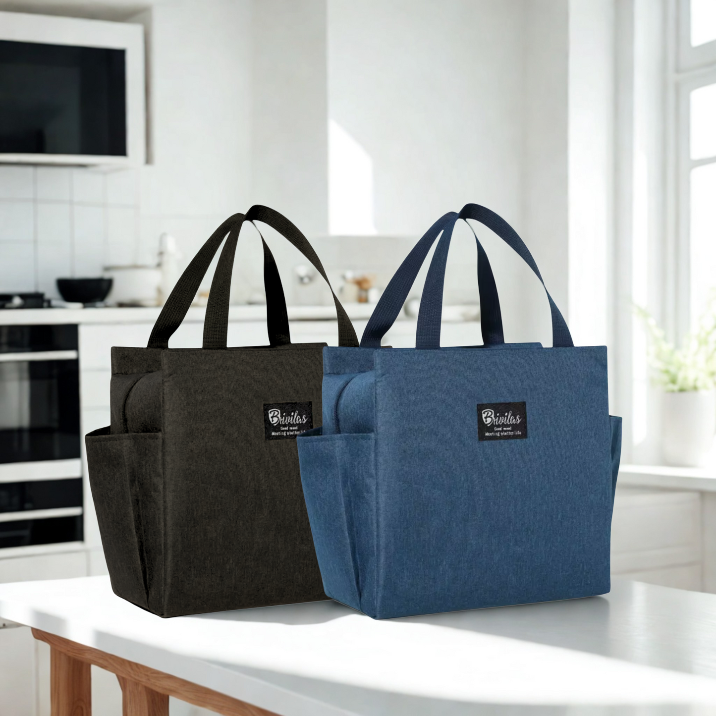 Brivilas Insulated Lunch Bag – 2 Pack Double Compartment Waterproof Cooler Totes (Lightweight, 23 × 16.5 × 26 cm)