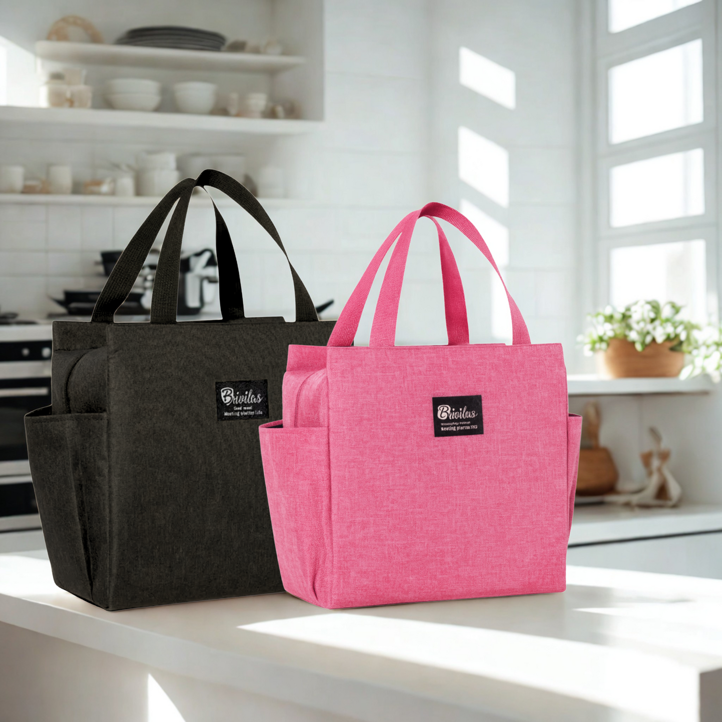 Brivilas Insulated Lunch Bag – 2 Pack Double Compartment Waterproof Cooler Totes (Lightweight, 23 × 16.5 × 26 cm)