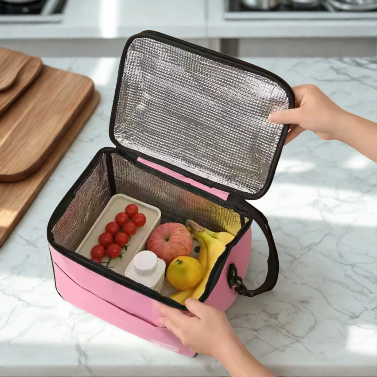 Thermal Foil-Insulated Large Square Lunch Cooler Bag with Strap