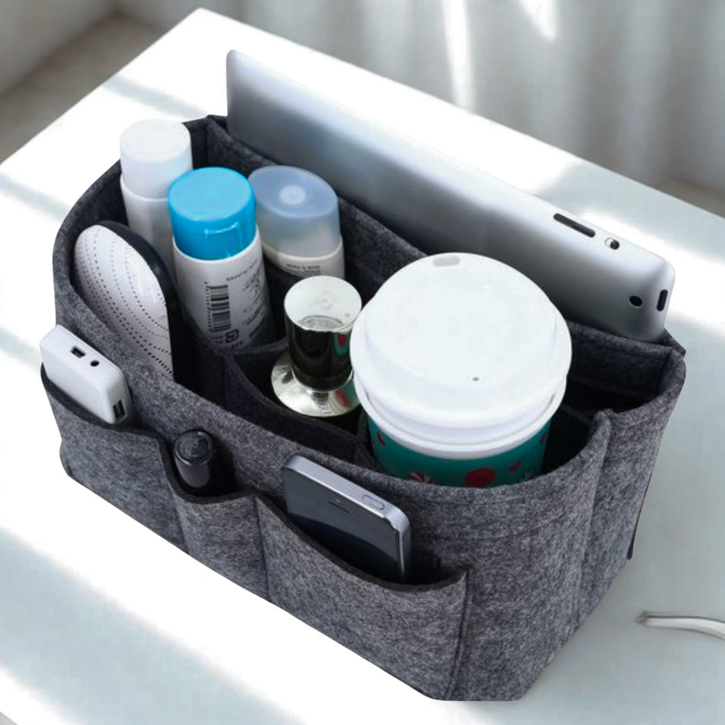 2-in-1 Handbag Organizer Insert – Lightweight Felt Tote Bag Organizer with Removable Pouch
