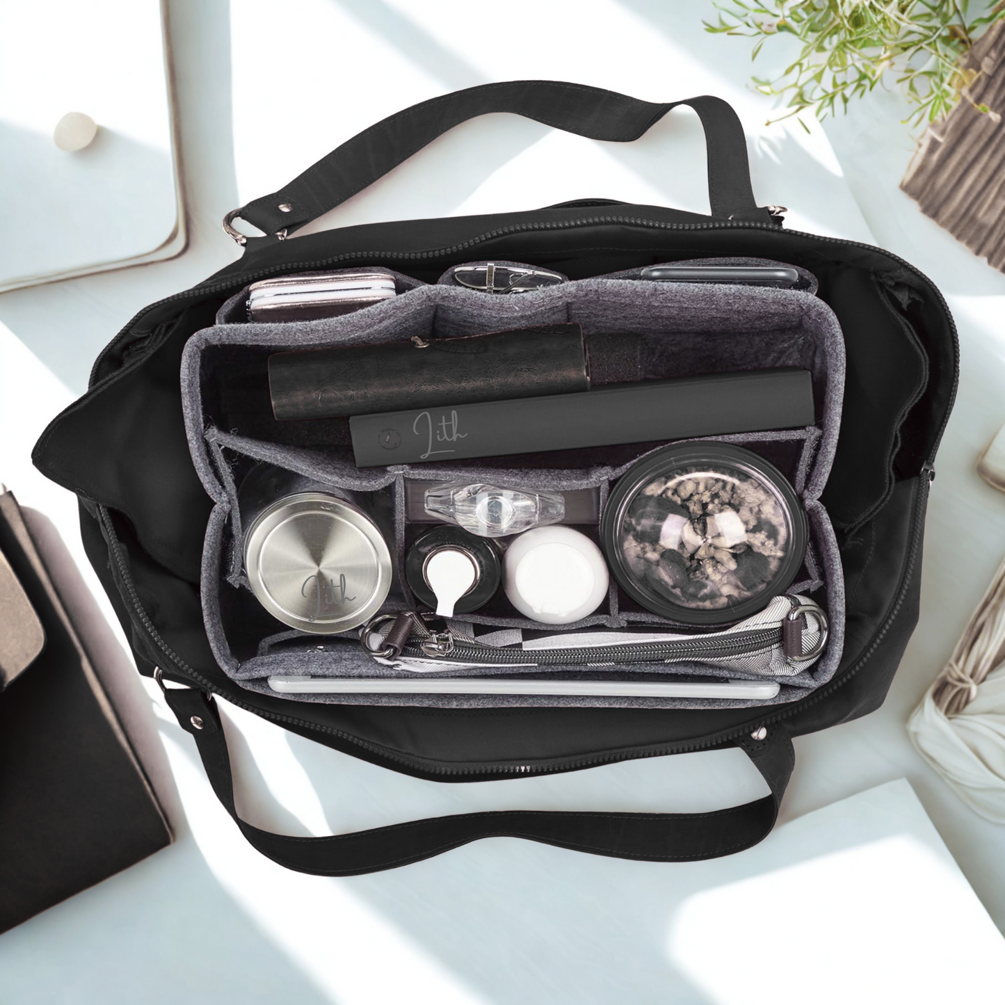 2-in-1 Handbag Organizer Insert – Lightweight Felt Tote Bag Organizer with Removable Pouch