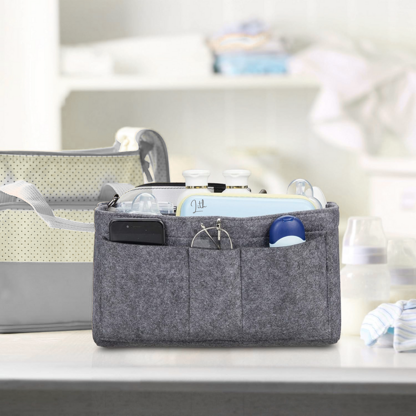 2-in-1 Handbag Organizer Insert – Lightweight Felt Tote Bag Organizer with Removable Pouch