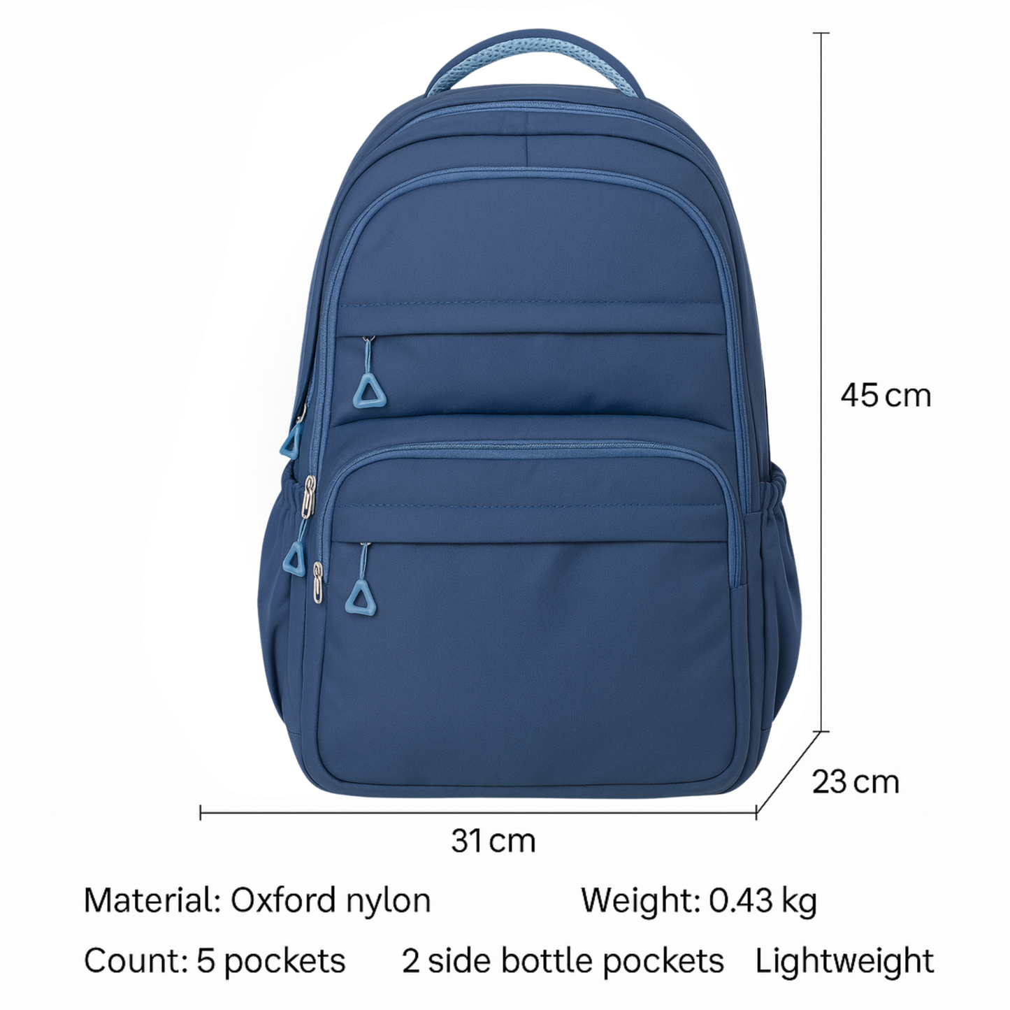 Lith 5-Pocket Oxford Nylon School & Commute Backpack – Deep Pink (31 x 45 x 23 cm)