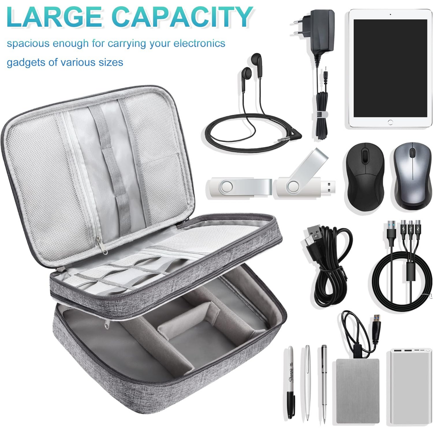 Double Layer Travel Electronics Accessories Organizer Bag