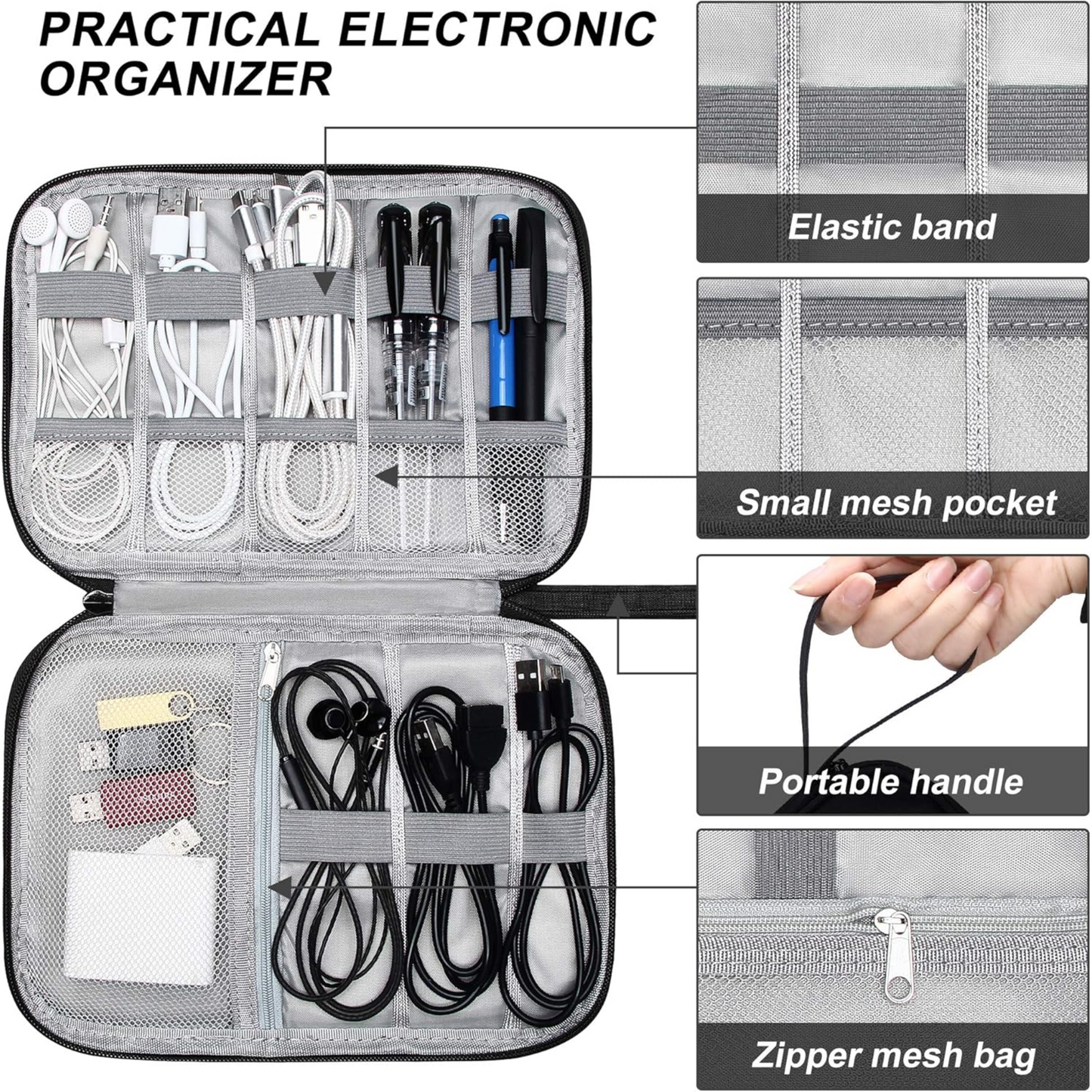 Cable Organizer Bag – Travel Essentials Electronics Organizer with Handle