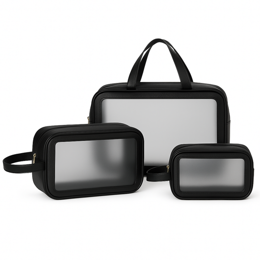 LITH Travel Large Capacity Toiletry Bag 3-Piece Set – Clear Frosted Cosmetic & Makeup Organizer Bags