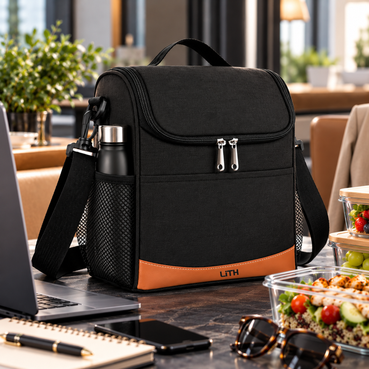 LITH 7L Insulated Lunch Bag – Water-Resistant Oxford Cooler Bag with Shoulder Strap & Mesh Side Pockets