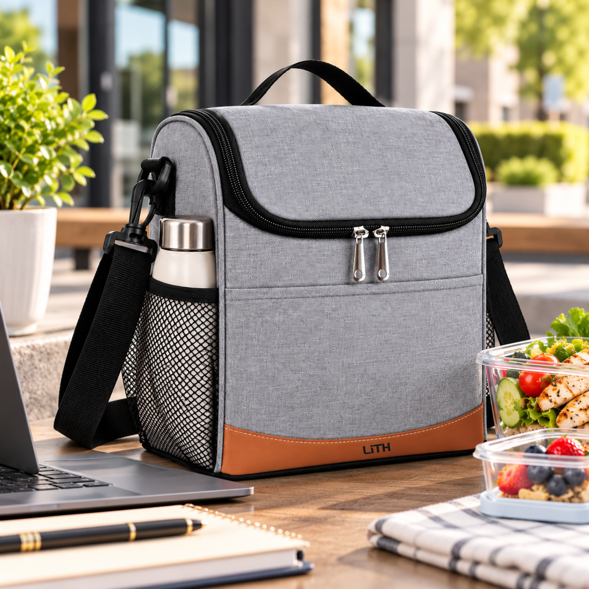 LITH 7L Insulated Lunch Bag – Water-Resistant Oxford Cooler Bag with Shoulder Strap & Mesh Side Pockets