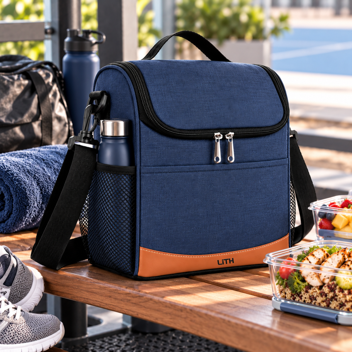 LITH 7L Insulated Lunch Bag – Water-Resistant Oxford Cooler Bag with Shoulder Strap & Mesh Side Pockets