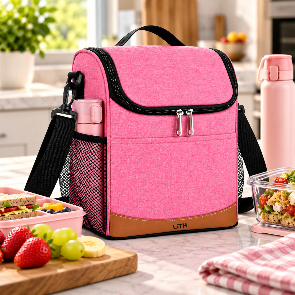 LITH 7L Insulated Lunch Bag – Water-Resistant Oxford Cooler Bag with Shoulder Strap & Mesh Side Pockets