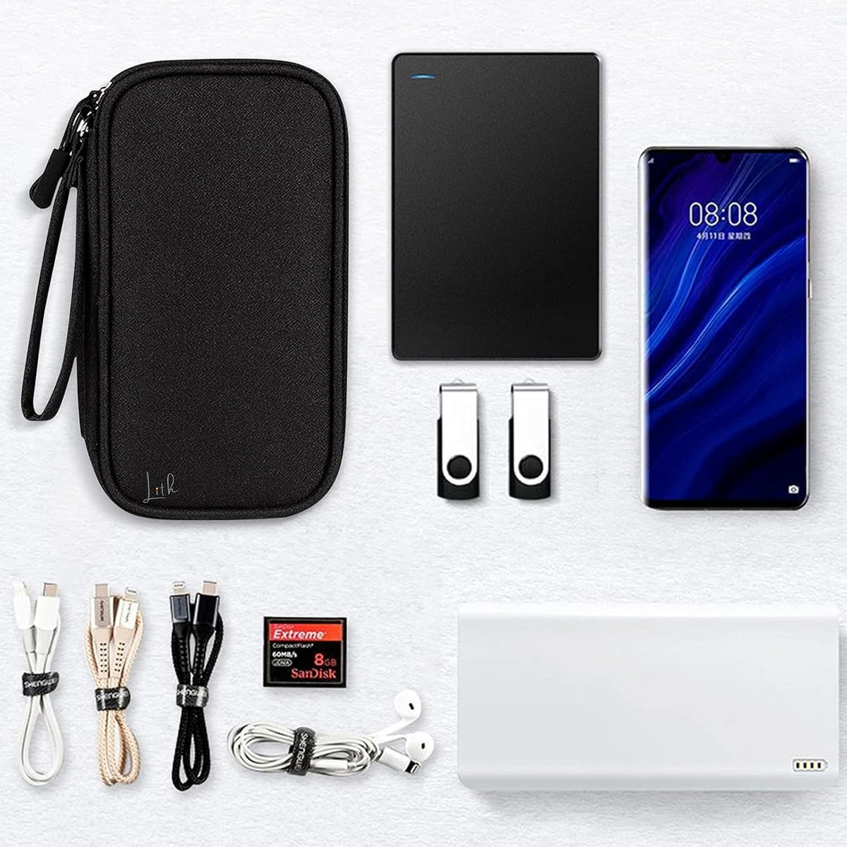 LITH Twin-Zip Tech Pouch – Compact Cable & Charger Organiser with Wrist Strap