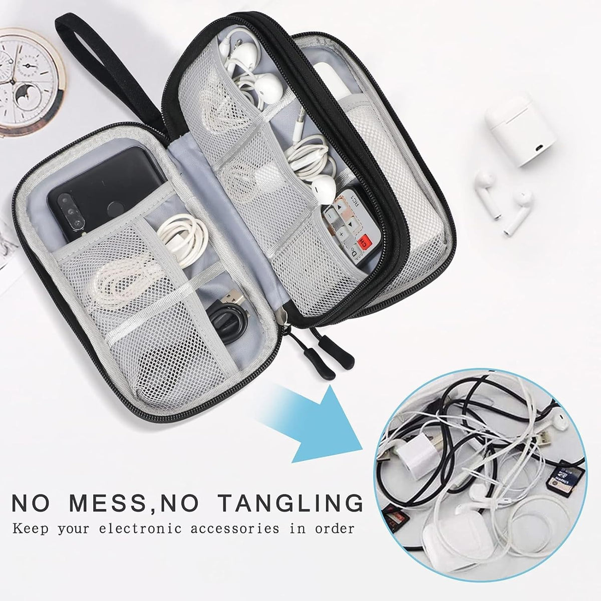 LITH Twin-Zip Tech Pouch – Compact Cable & Charger Organiser with Wrist Strap