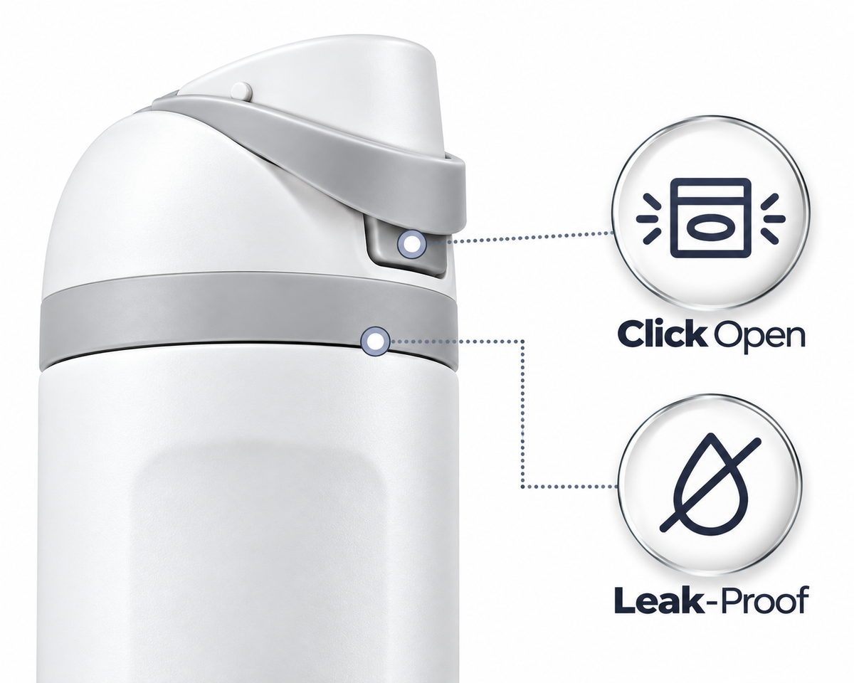 LITH 710ml sports water bottle in White – one-hand click-open leak-proof lid