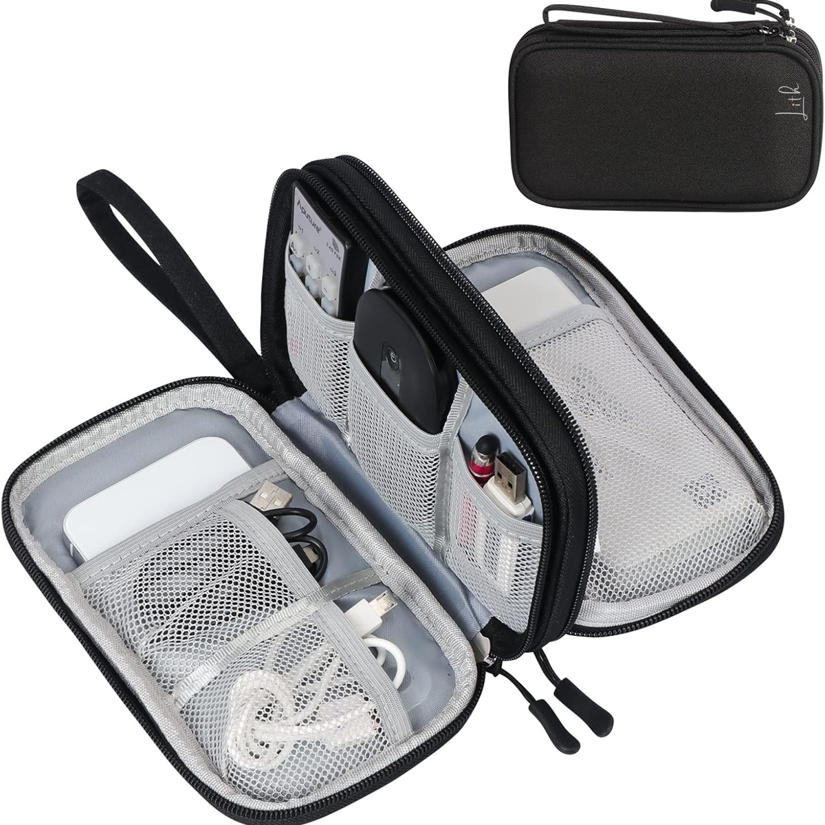 LITH Twin-Zip Tech Pouch – Compact Cable & Charger Organiser with Wrist Strap