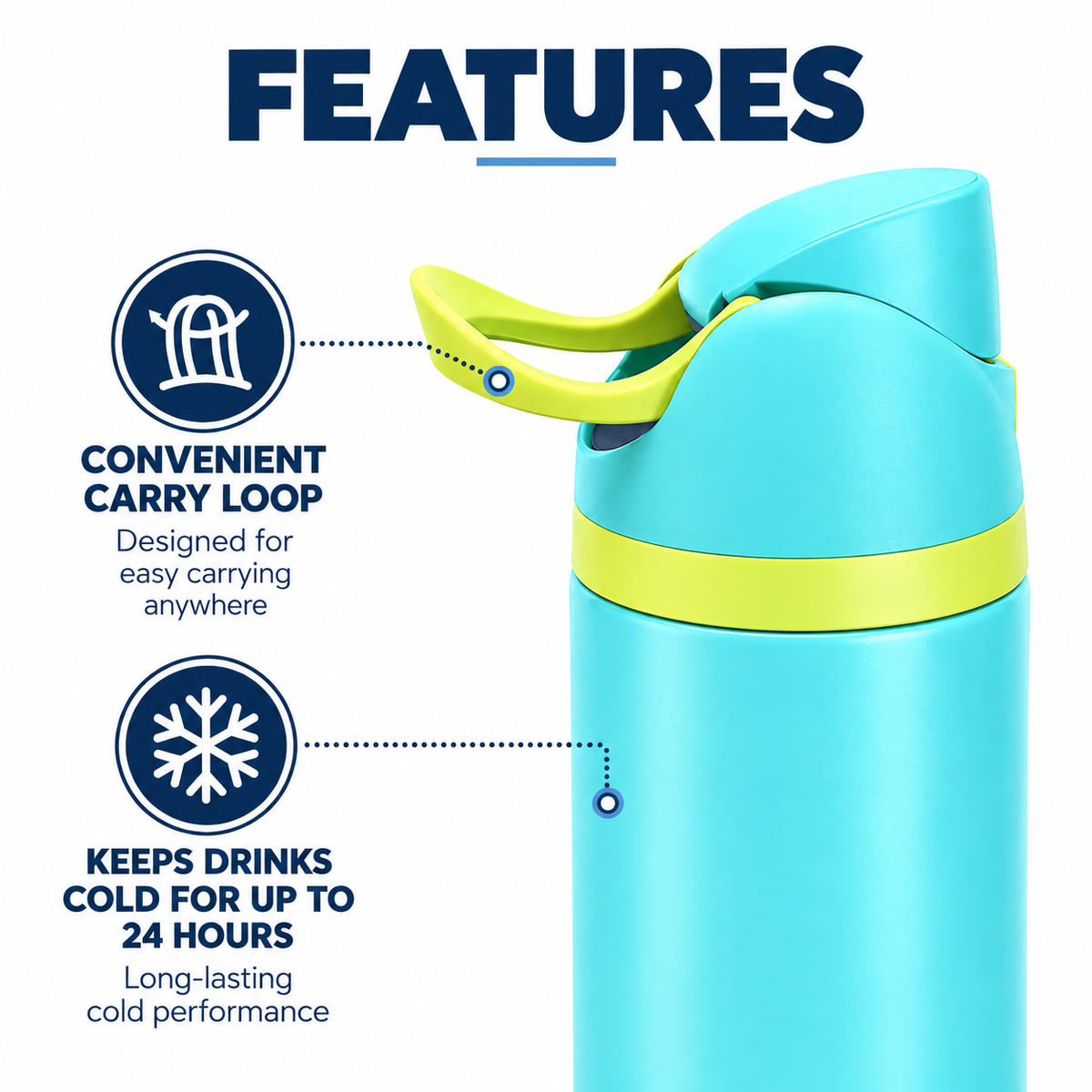 LITH 710ml sports water bottle in Green – carry loop and keeps drinks cold for 24 hours