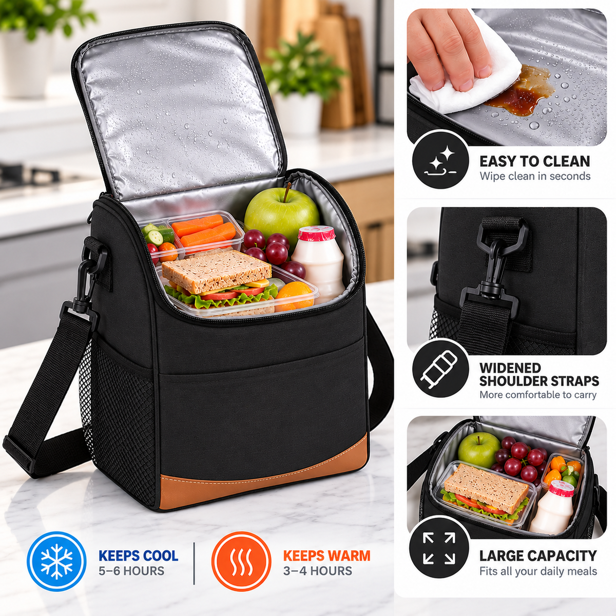 LITH 7L Insulated Lunch Bag – Water-Resistant Oxford Cooler Bag with Shoulder Strap & Mesh Side Pockets