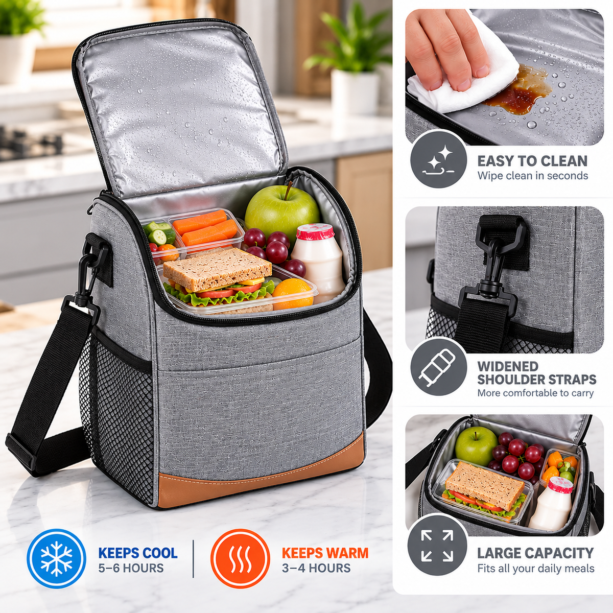 LITH 7L Insulated Lunch Bag – Water-Resistant Oxford Cooler Bag with Shoulder Strap & Mesh Side Pockets