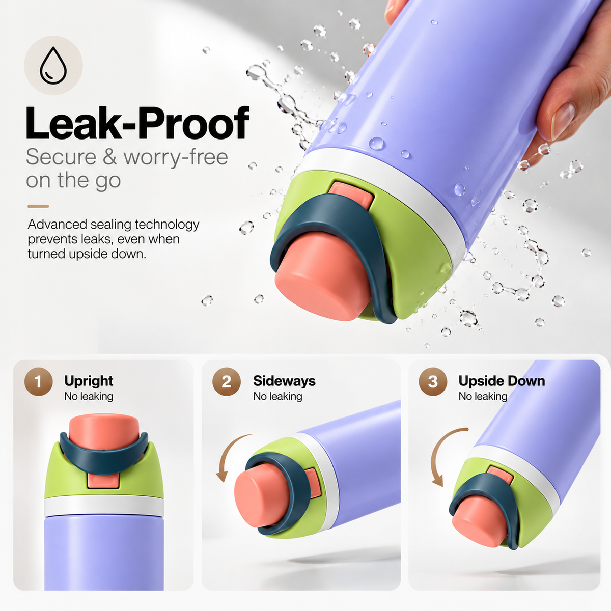 LITH 710ml sports water bottle in Purple – leak-proof upright, sideways and upside down