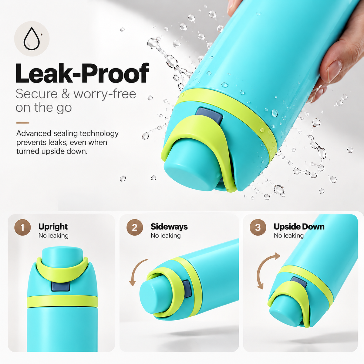 LITH 710ml sports water bottle in Green – leak-proof upright, sideways and upside down