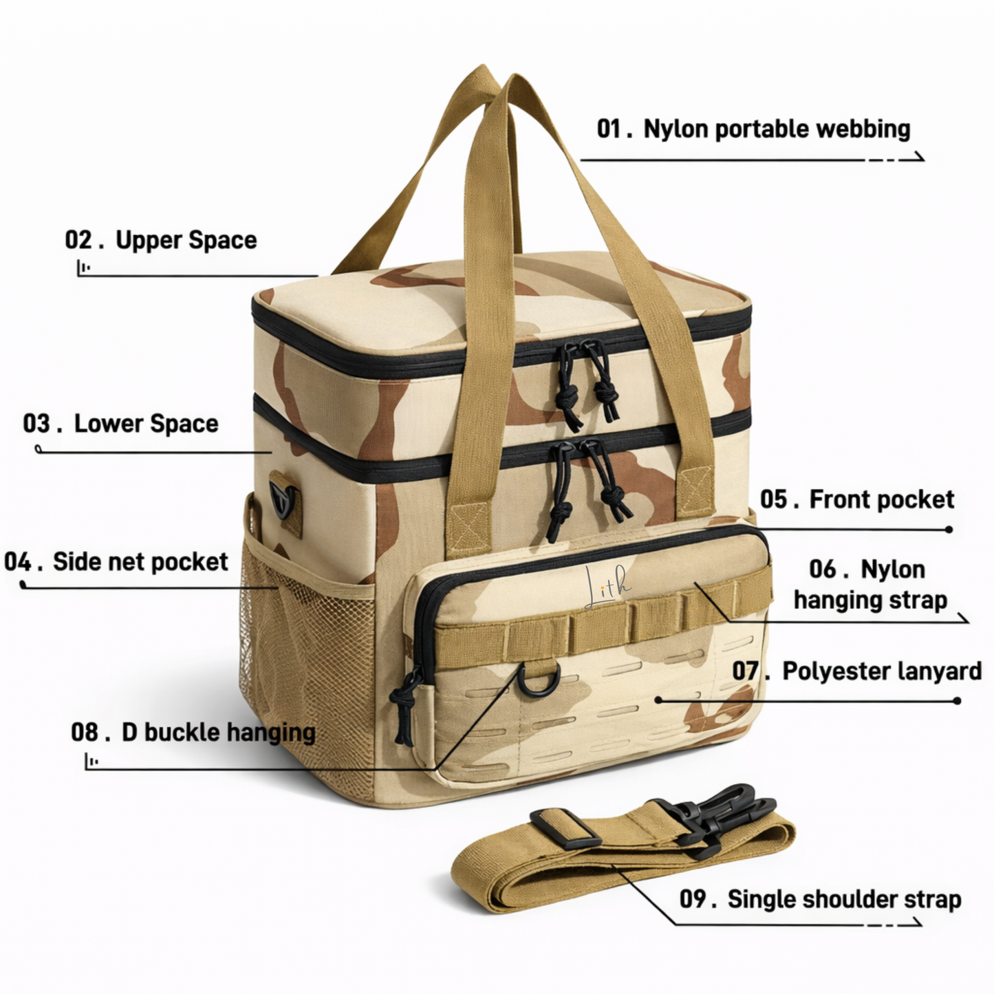 LITH Tactical Double Layer Cooler Bag – Insulated Lunch & Travel Cooler