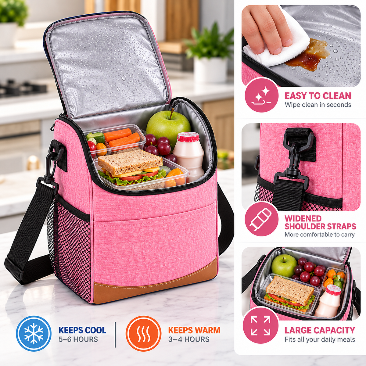 LITH 7L Insulated Lunch Bag – Water-Resistant Oxford Cooler Bag with Shoulder Strap & Mesh Side Pockets