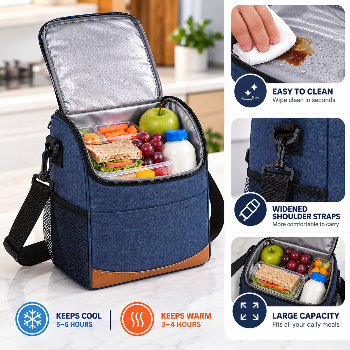 LITH 7L Insulated Lunch Bag – Water-Resistant Oxford Cooler Bag with Shoulder Strap & Mesh Side Pockets