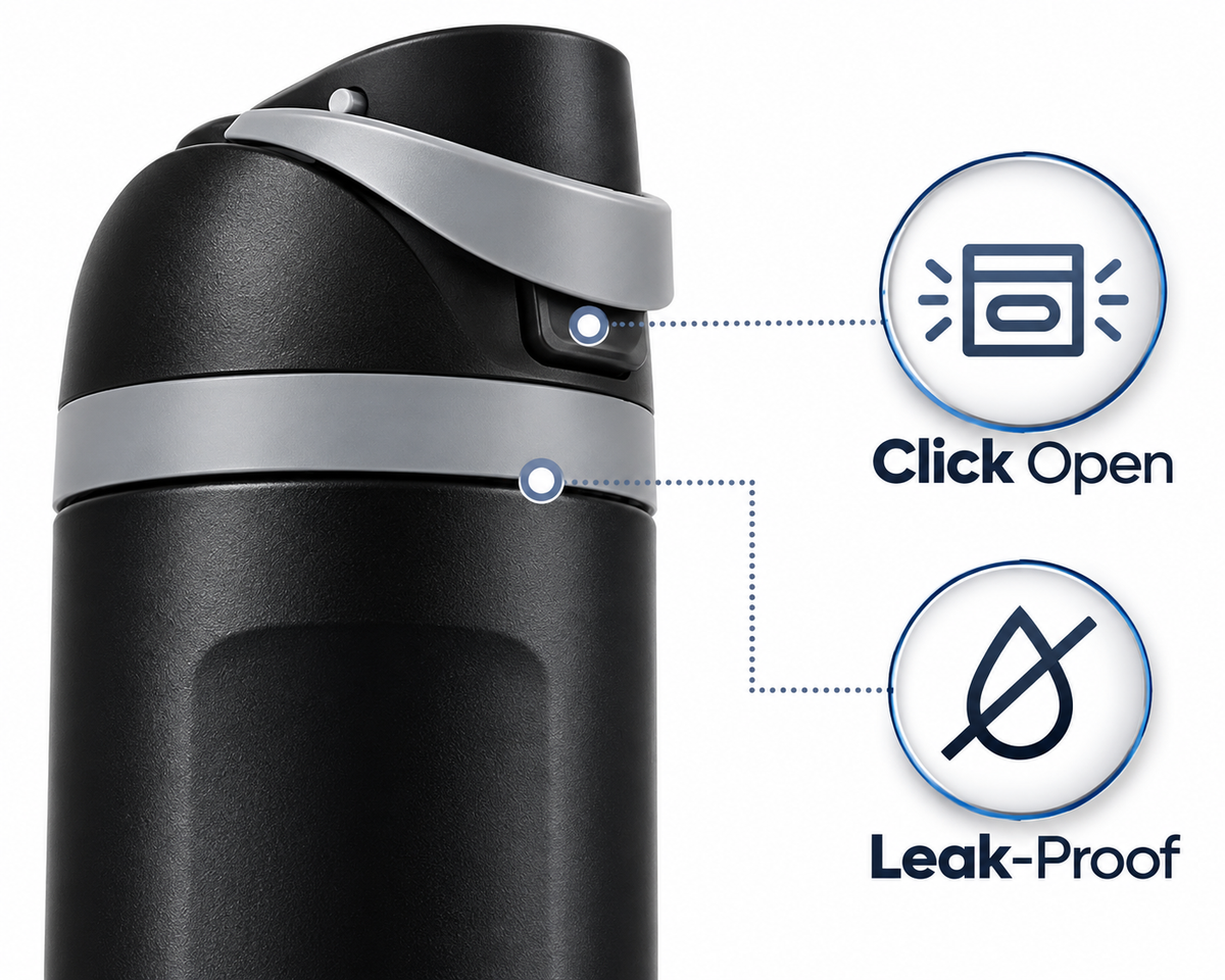 LITH 710ml sports water bottle in Black – one-hand click-open leak-proof lid