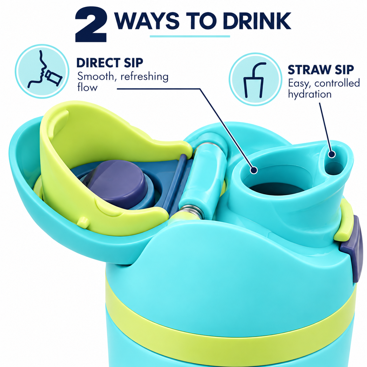 LITH 710ml sports water bottle in Green – two ways to drink – direct sip or straw